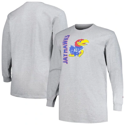 Champion Heather Grey Kansas Jayhawks Big & Tall Mascot Long Sleeve T-shirt