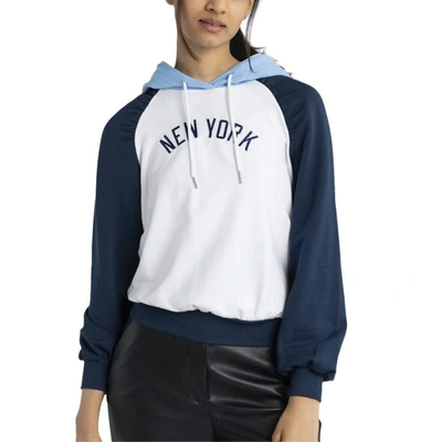 Lusso White New York Yankees Marlowe Tri-blend Raglan Pullover Hoodie