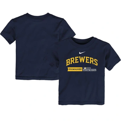 Fanatics Kids' Youth Nike  Navy Milwaukee Brewers 2023 Postseason Authentic Collection T-shirt