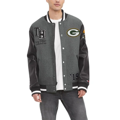 Tommy Hilfiger Heather Gray/black Green Bay Packers Gunner Full-zip Varsity Jacket
