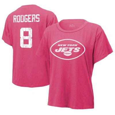 Majestic Threads Aaron Rodgers Pink New York Jets Name & Number T-shirt