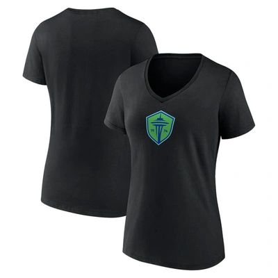 Fanatics Branded  Black Seattle Sounders Fc  Primary Logo V-neck T-shirt