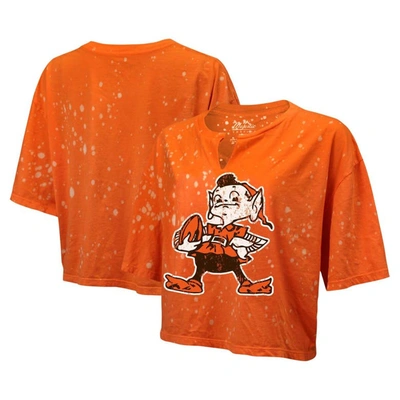 Majestic Threads Orange Cleveland Browns Bleach Splatter Notch Neck Crop T-shirt