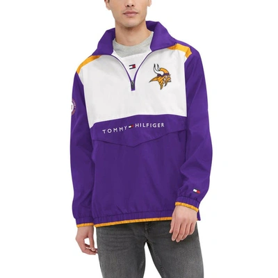 Tommy Hilfiger Men's  Purple, White Minnesota Vikings Carter Half-zip Hooded Top In Purple,white