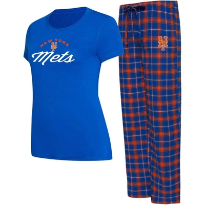 Concepts Sport Women's  Royal, Orange New York Mets Arctic T-shirt And Flannel Pants Sleep Set In Royal,orange