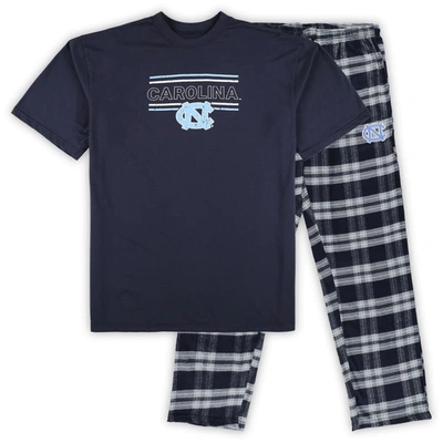 Profile Men's  Navy Distressed North Carolina Tar Heels Big And Tall 2-pack T-shirt And Flannel Pants