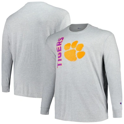 Champion Men's  Heather Gray Clemson Tigers Big And Tall Mascot Long Sleeve T-shirt