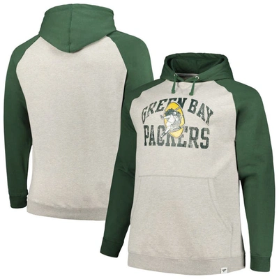 Profile Heather Gray/green Green Bay Packers Big & Tall Favorite Arch Throwback Raglan Pullover Hood In Heather Gray,green