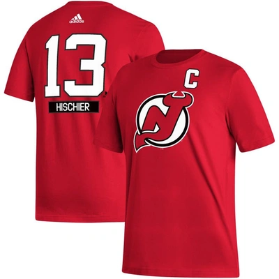 Adidas Originals Men's Adidas Nico Hischier Red New Jersey Devils Fresh Name And Number T-shirt