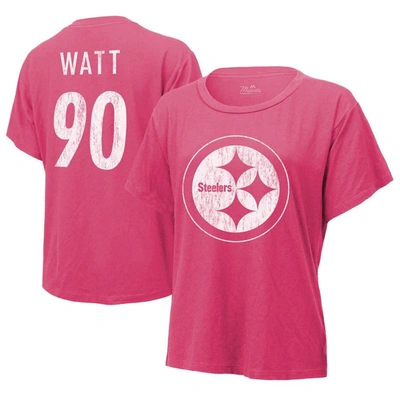 Majestic Women's  Threads T.j. Watt Pink Distressed Pittsburgh Steelers Name And Number T-shirt