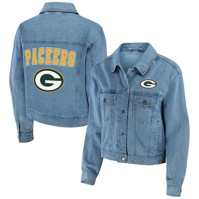 Wear By Erin Andrews Green Bay Packers Full-snap Denim Jacket In Blue
