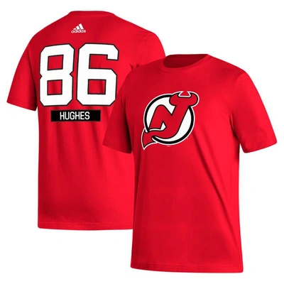 Adidas Originals Men's Adidas Jack Hughes Red New Jersey Devils Fresh Name And Number T-shirt