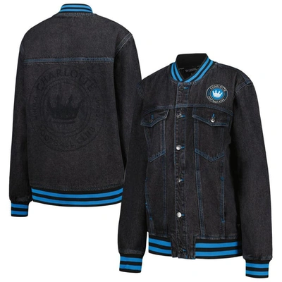 The Wild Collective Black Charlotte Fc Denim Full-button Bomber Jacket