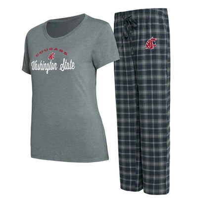 Concepts Sport Women's  Charcoal, Gray Washington State Cougars Arctic T-shirt And Flannel Pants Slee In Charcoal,gray
