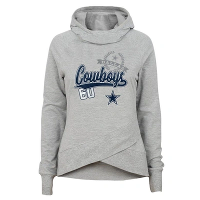 Outerstuff Kids' Girls Youth Heather Gray Dallas Cowboys Go For It Funnel Neck Raglan Pullover Hoodie