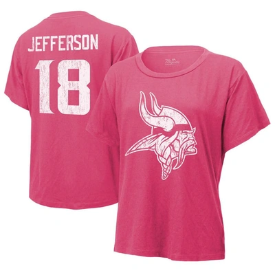 Majestic Threads Justin Jefferson Pink Minnesota Vikings Name & Number T-shirt