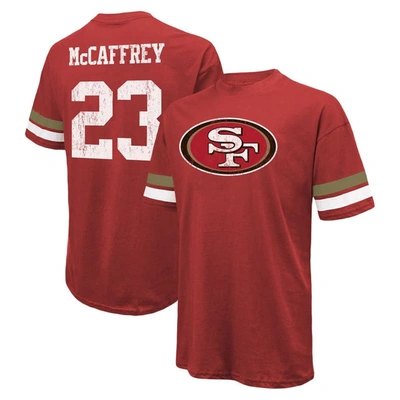 Majestic Men's  Threads Christian Mccaffrey Scarlet Distressed San Francisco 49ers Name And Number Ov