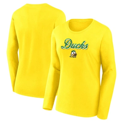Fanatics Branded Yellow Oregon Ducks Double Team Script Long Sleeve T-shirt