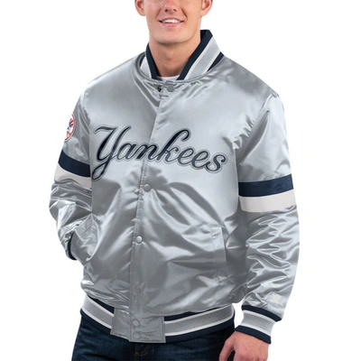 Starter Gray New York Yankees Home Game Satin Full-snap Varsity Jacket