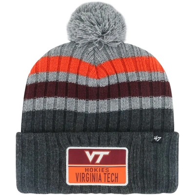 47 ' Charcoal Virginia Tech Hokies Stack Striped Cuffed Knit Hat With Pom In Metallic