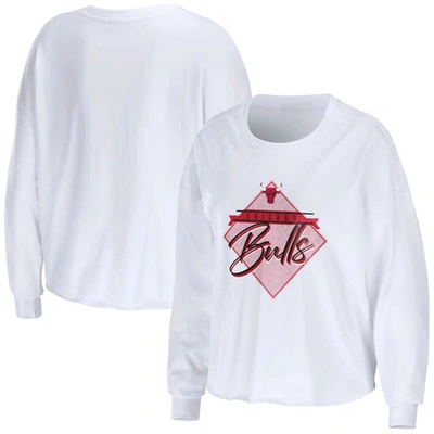 Wear By Erin Andrews White Chicago Bulls Cropped Long Sleeve T-shirt