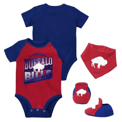 Mitchell & Ness Babies' Newborn & Infant  Red/royal Buffalo Bills Throwback Big Score Bodysuit, Bib & Bootie