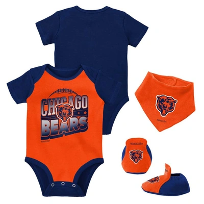 Mitchell & Ness Babies' Newborn & Infant  Orange/navy Chicago Bears Throwback Big Score Bodysuit, Bib & Booti