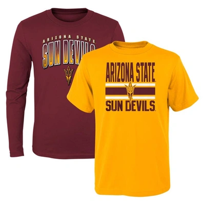 Outerstuff Kids' Preschool Maroon/gold Arizona State Sun Devils Fan Wave Short & Long Sleeve T-shirt Combo Pack