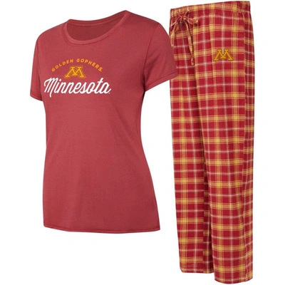 Concepts Sport Women's  Maroon, Gold Minnesota Golden Gophers Arctic T-shirt And Flannel Pants Sleep In Maroon,gold