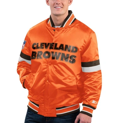Starter Orange Cleveland Browns Gridiron Classics Home Game Satin Full-snap Varsity Jacket