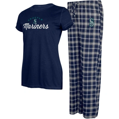 Concepts Sport Women's  Navy, Gray Seattle Mariners Arctic T-shirt And Flannel Pants Sleep Set In Navy,gray