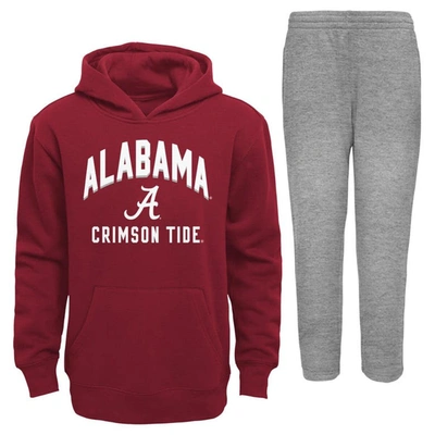 Outerstuff Babies' Infant Boys And Girls Crimson, Gray Alabama Crimson Tide Play-by-play Pullover Fleece Hoodie And Pan In Crimson,gray