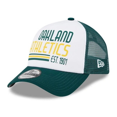New Era White/green Oakland Athletics Stacked A-frame Trucker 9forty Adjustable Hat