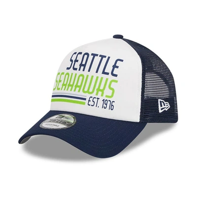 New Era Men's  White, College Navy Seattle Seahawks Stacked A-frame Trucker 9forty Adjustable Hat In White,college Navy