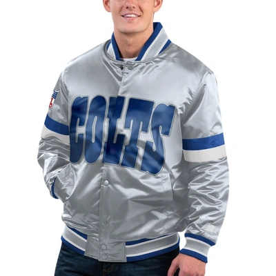 Starter Gray Indianapolis Colts Gridiron Classics Home Game Satin Full-snap Varsity Jacket