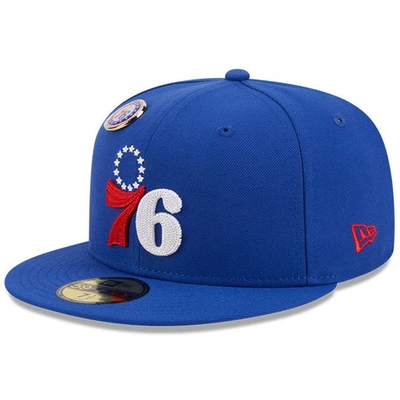 New Era Royal Philadelphia 76ers Chainstitch Logo Pin 59fifty Fitted Hat
