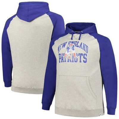 Profile Heather Gray/royal New England Patriots Big & Tall Favorite Arch Throwback Raglan Pullover H In Heather Gray,royal