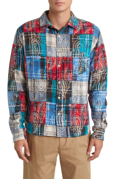 Corridor Plaid Paisley Patchwork Flannel Button-up Shirt In Multi Red/ B Lue