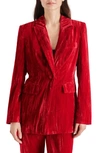 Steve Madden Imann One-button Crushed Velvet Blazer In Red