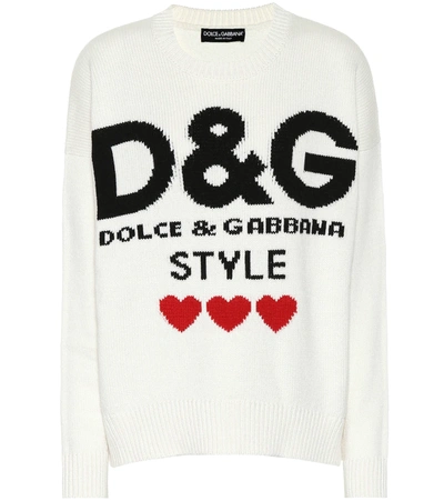 Dolce & Gabbana 廓形logo羊绒针织毛衣 In White