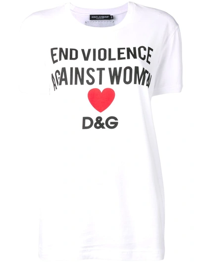 Dolce & Gabbana End Violence Printed Jersey T-shirt In Bianco Multicolor
