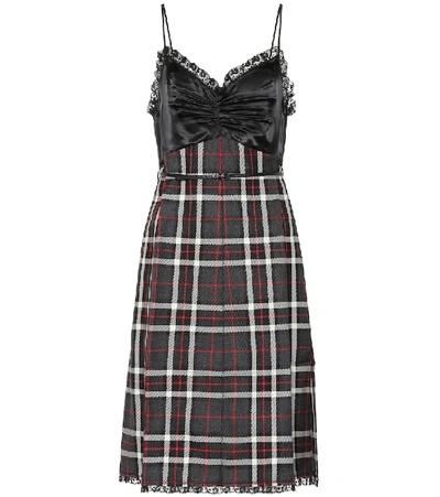 Miu Miu Tartan Satin And Wool Cami Dress In Black