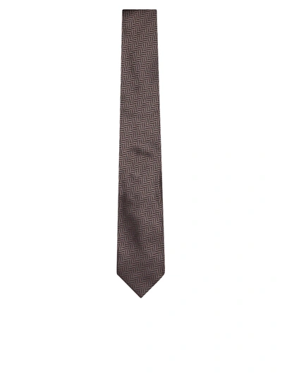 Tom Ford Herringbone Pattern Brown Tie