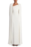 Tom Ford Asymmetric Neck Silk Georgette Gown In Chalk