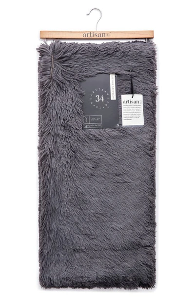 Artisan 34 Shaggy Faux Fur Throw Blanket In Dark Grey