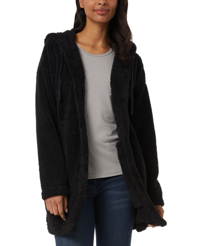 32 Degrees Women's Hooded Fleece Drawstring Cardigan In Black