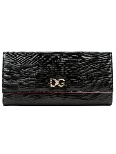 Dolce & Gabbana St. Iguana Continental Wallet In 8bnero/fuxia