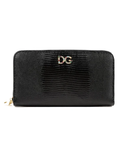 Dolce & Gabbana St. Iguana Zip Around Wallet In Nero/fuxia