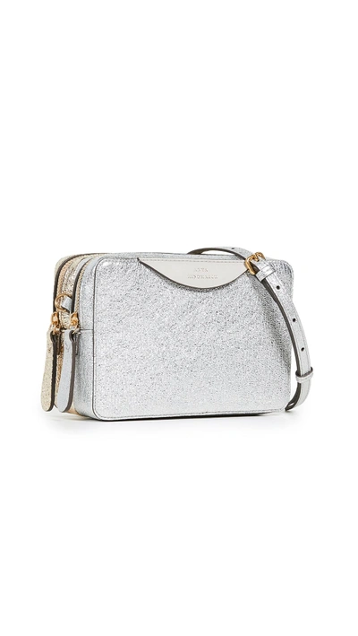 Anya Hindmarch Light Gold And Silver The Stack Leather Double Wallet On Chain In Light Gold/silver