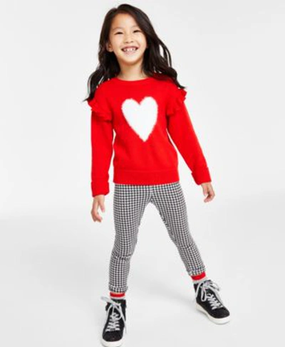 Epic Threads Kids' Toddler Little Girls Heart Pullover Sweater Houndstooth Leggings Created For Macys In Fiesta Red